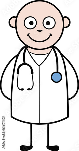Friendly cartoon doctor with stethoscope and white coat