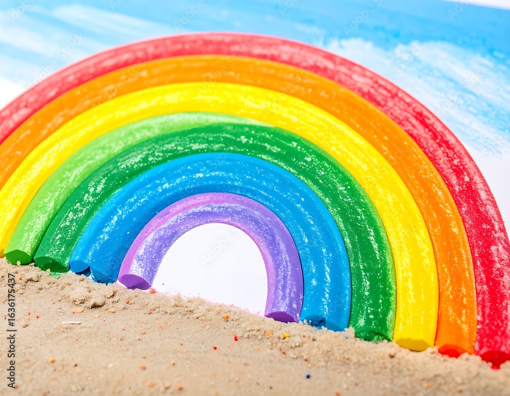 Obraz premium Colorful rainbow crayon on sand