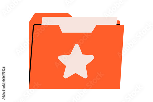 Hand drawn cute cartoon illustration document folder with star. Flat vector file bookmark doodle. Social media interface icon. Favorite or popular content. User data tag. Isolated.