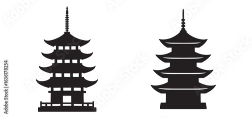 Pagoda Silhouette Icons Asian Temple Architecture Historic Design
