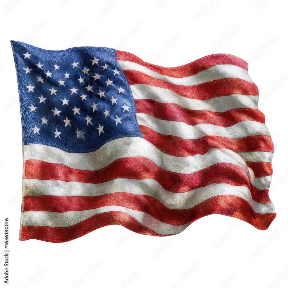 Obraz premium American flag waving isolated on transparent background, symbol of freedom and democracy