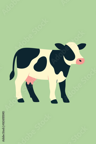 Cartoon Cow with Black Spots and Pink Nose