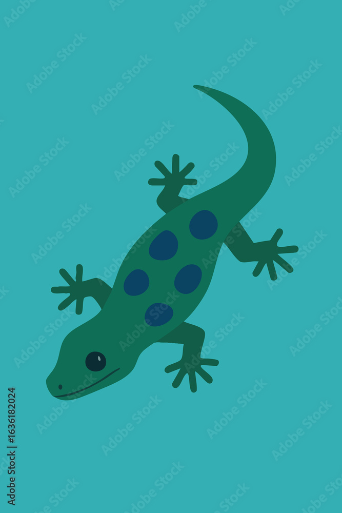 Fototapeta premium Stylized Green Gecko with Blue Spots Cartoon