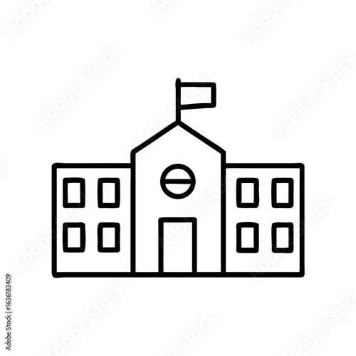 School building icon in simple line art design  