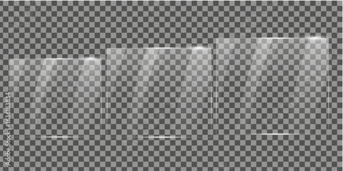 Realistic Glass Plate Effect  on transparent surface . Glass Texture Overlay , glossy plastic glare frame, acrylic with glares and light,