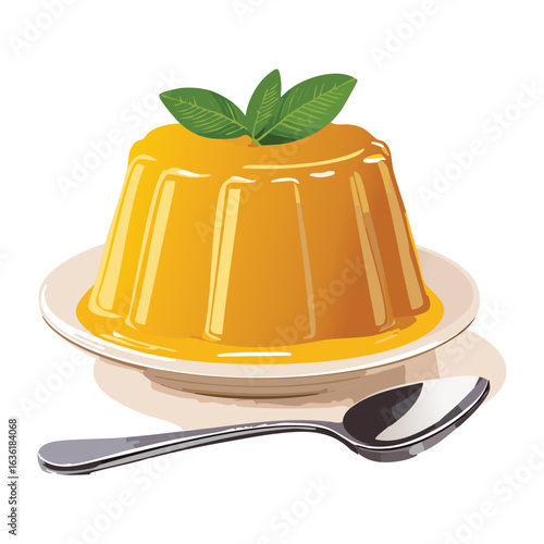Sweet Mango Pudding with a Garnish - Vector Illustration