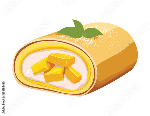 Delicious Mango Crepe Roll with Cream - Vector Illustration