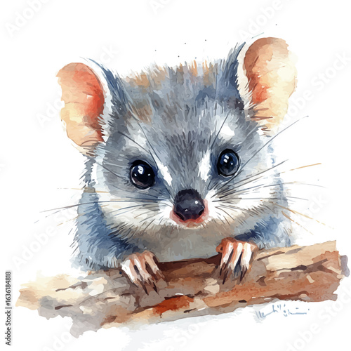 Small Marsupial, watercolor illustration vector, isolated on a white background.