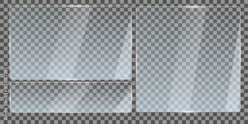 Realistic Glass Plate Effect  on transparent surface . Glass Texture Overlay , glossy plastic glare frame, acrylic with glares and light,