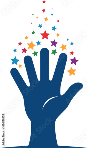Creative hand releasing colorful stars sparkles