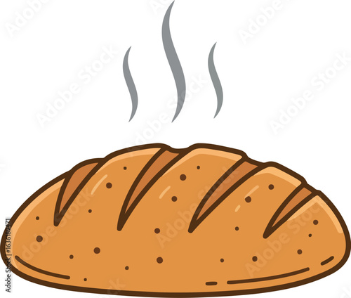 Freshly baked artisan bread loaf with steam