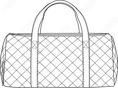 CAD drawing flat vector illustration, quilted handbag design, stylish purse, fashion accessory, elegant bag, trendy, detailed, high-quality, Adobe Stock