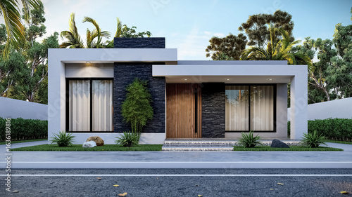 3D illustration of a modern one-story villa 1
