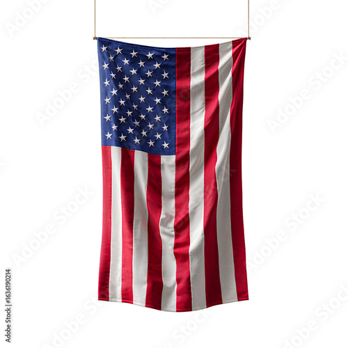 United States Flag Hanging Vertically, Front View, isolated on transparent background png