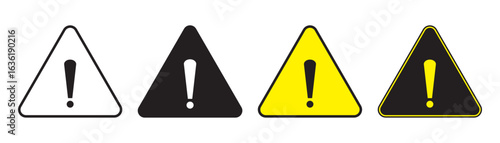 Warning danger icon. Danger signs. Attention vector icon, yellow and black fatal error message element, exclamation mark icon vector. Vector illustration.