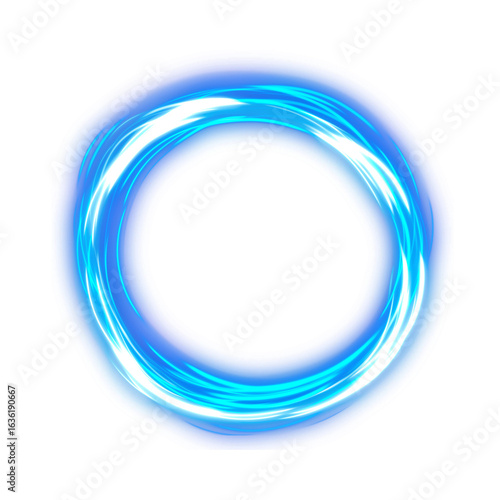 Blue Neon Ring with Motion Blur on transparent background