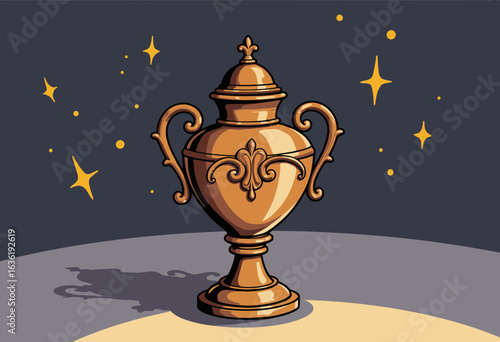 Classic trophy with ornate designs on a dark background  