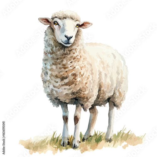 Sheep, watercolor illustration vector, isolated on a white background.