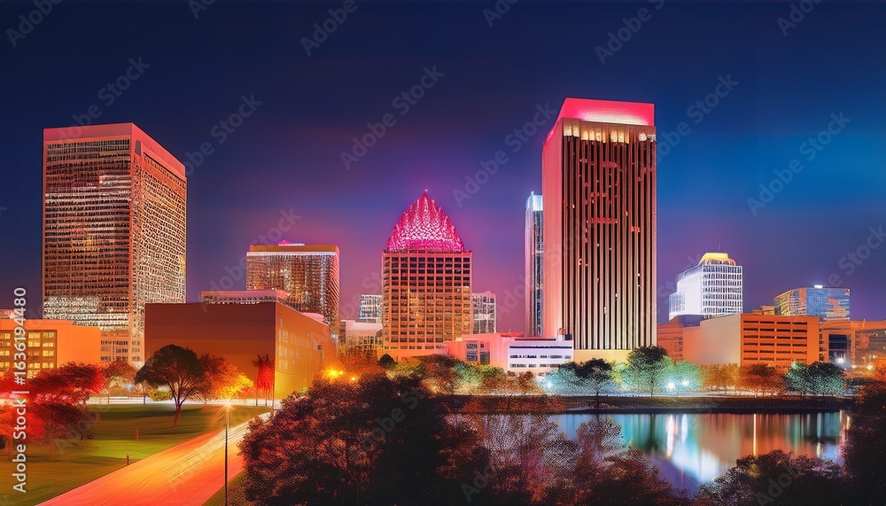 Obraz premium night cityscape of tallahassee florida downtown skyline urban panorama of skyscrapers buildings architecture in the city landscape generative ai
