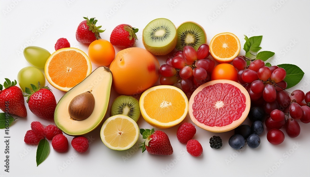 Naklejka premium a white background with a variety of fruit