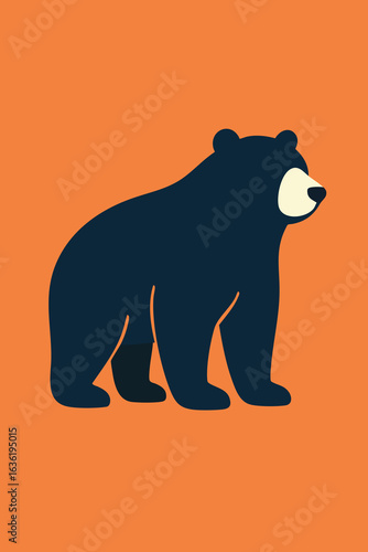 Minimalist flat design illustration of a large black bear standing in profile.