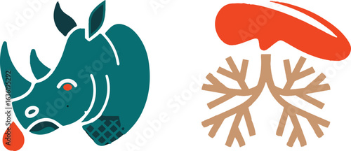 Stylized rhino head and abstract lung illustration