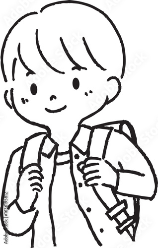 ランドセルを背負う小学生の男の子の線画のイラスト
