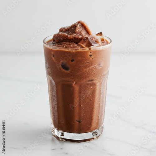 Chocolate Frappe in Glass on Marble Surface