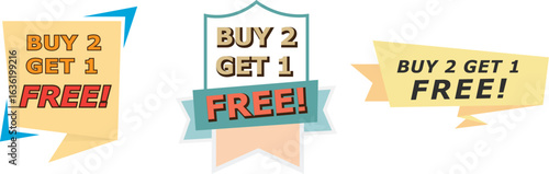 Buy 2 Get 1 Free Promotional Badges . Vector Format Perfect to Use in Marketing, Banner and Advertising Projects