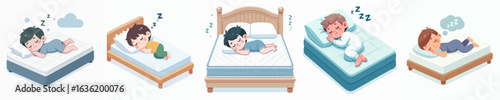 vector of a little boy sleeping in the bedroom