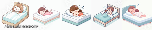 vector of a little girl sleeping in the bedroom