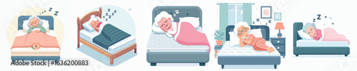 vector of a grandmother sleeping in the bedroom