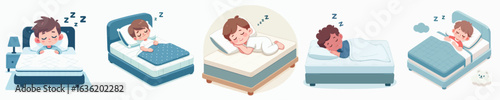 vector of a little boy sleeping in the bedroom