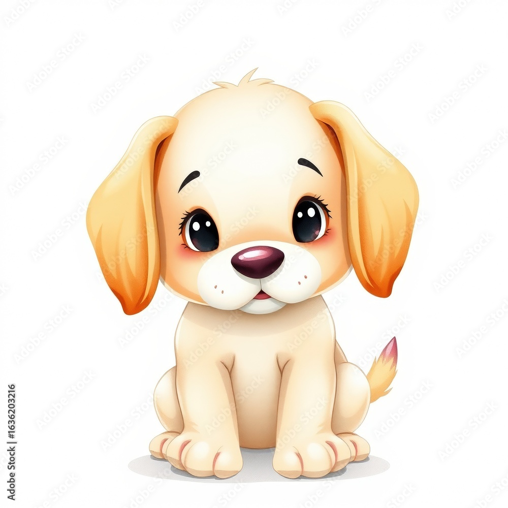 Fototapeta premium Cute cartoon puppy sitting with big eyes and a playful expression 