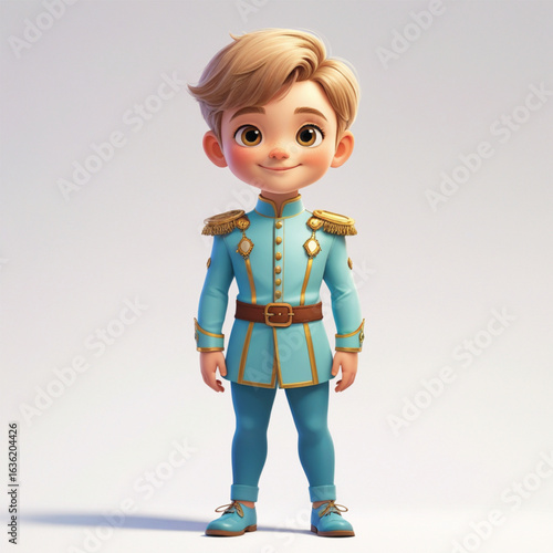 Vector illustration of a little prince in a dashing royal outfit on a white background