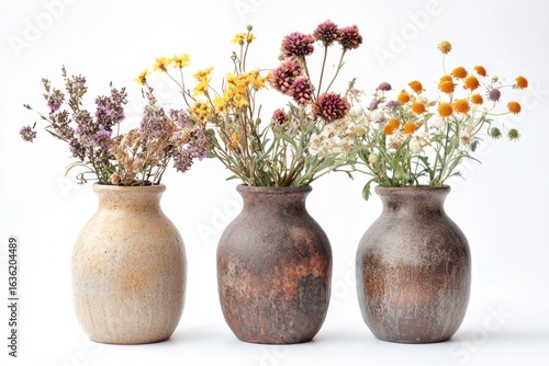 Wallpaper Mural Three vases with different flowers on white background Torontodigital.ca