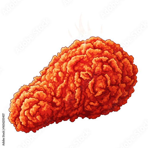 Detailed illustration of a single hot and crispy fried chicken drumstick. Classic southern comfort food, steaming and isolated on a white background.