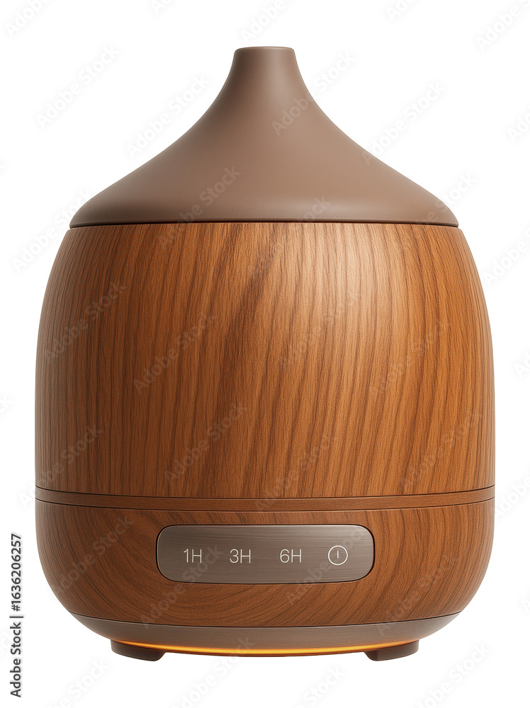 © OMD - Wood grain finish aroma diffuser with time setting buttons and essential oil compartment © OMD - Wood grain finish aroma diffuser with time setting buttons and essential oil compartment