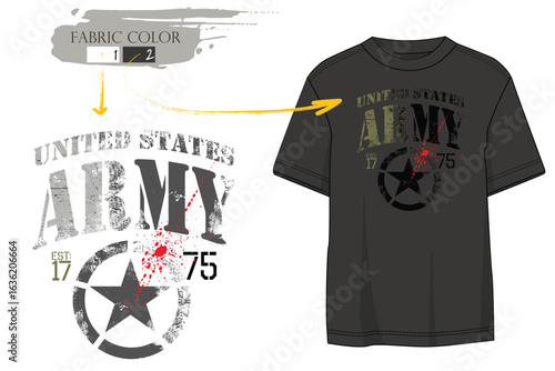 United States Army print, USA Army print T shirt graphics, Military Retro urban style grunge  drawing, Military Green t shirt prints, tees usa army. eps8