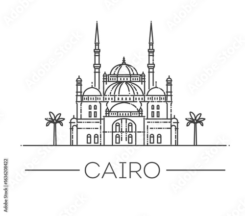 MUHAMMAD ALI MOSQUE Landmark. Vector outline illustration
