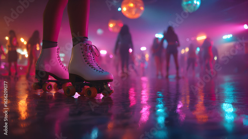 Wallpaper Mural Retro neon roller skater disco night party. Skate party, roller skating rink with chill music Torontodigital.ca