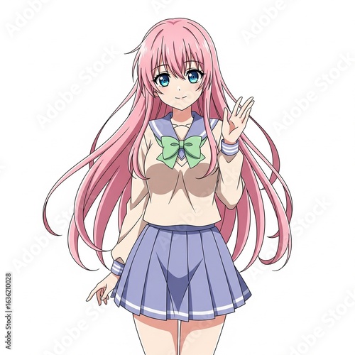 Anime girl in pink dress
