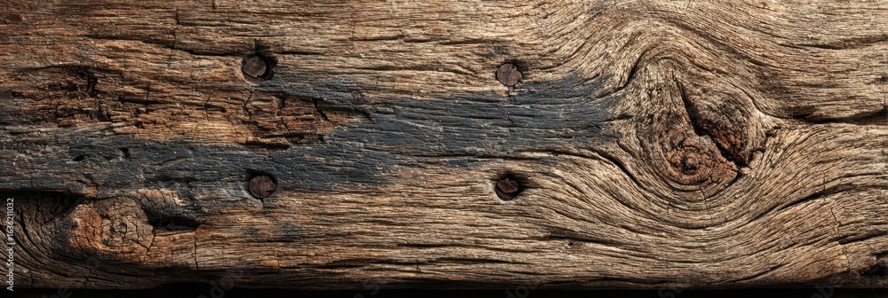 Naklejka premium Weathered wooden surface showcasing textured patterns and unique markings in natural tones