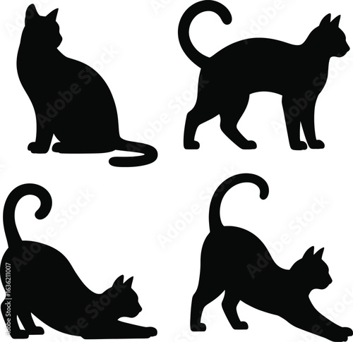 Four Black Cat Silhouettes in Different Poses animal