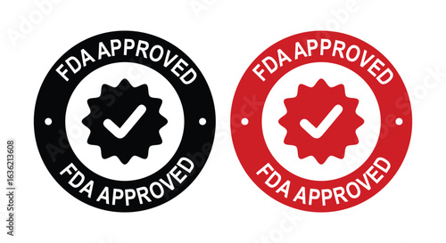 FDA approved vector icon. Food and drugs administration badge labels 