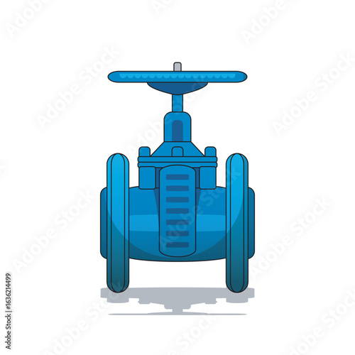 Front view vector of an industrial gate valve used to control fluid flow in pipelines. Ideal for plumbing, oil and gas, water supply, mechanical systems, and industrial engineering diagrams.