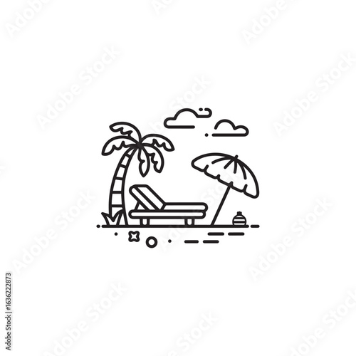 Beach icon. Summer. Resort. Holiday. Sun Lounger. Vector icon isolated on white background.