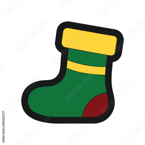 Santa boots with black outline on white background