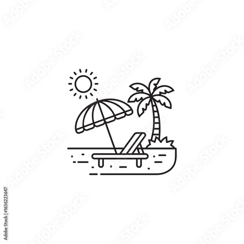 Beach icon. Summer. Resort. Holiday. Sun Lounger. Vector icon isolated on white background.