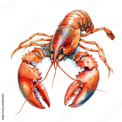Lobster, watercolor drawing vector, isolated on a white background.